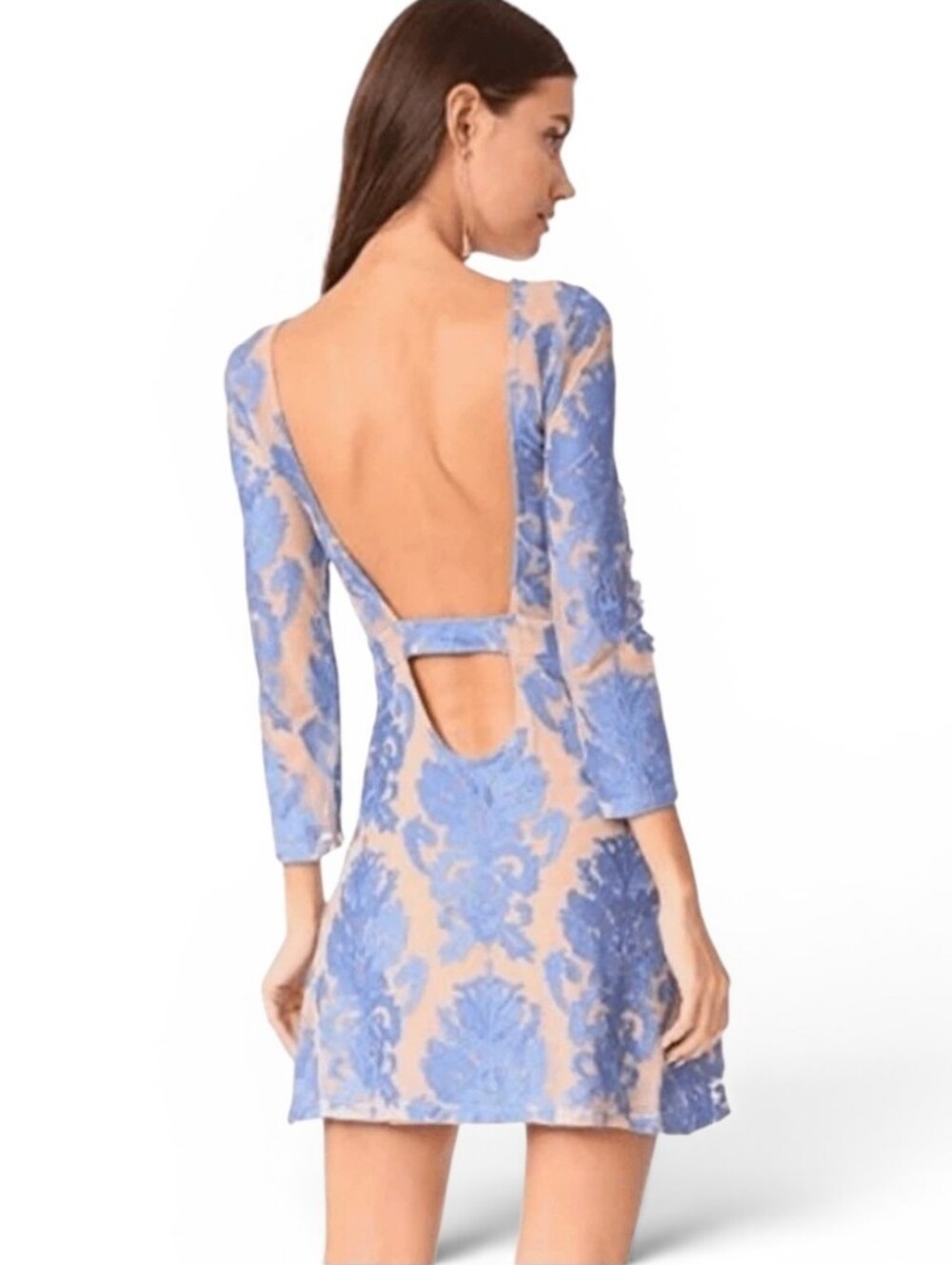 FOR LOVE & LEMONS X REVOLVE Sky Blue Lace Overlay Open Back Mini Dress - Medium